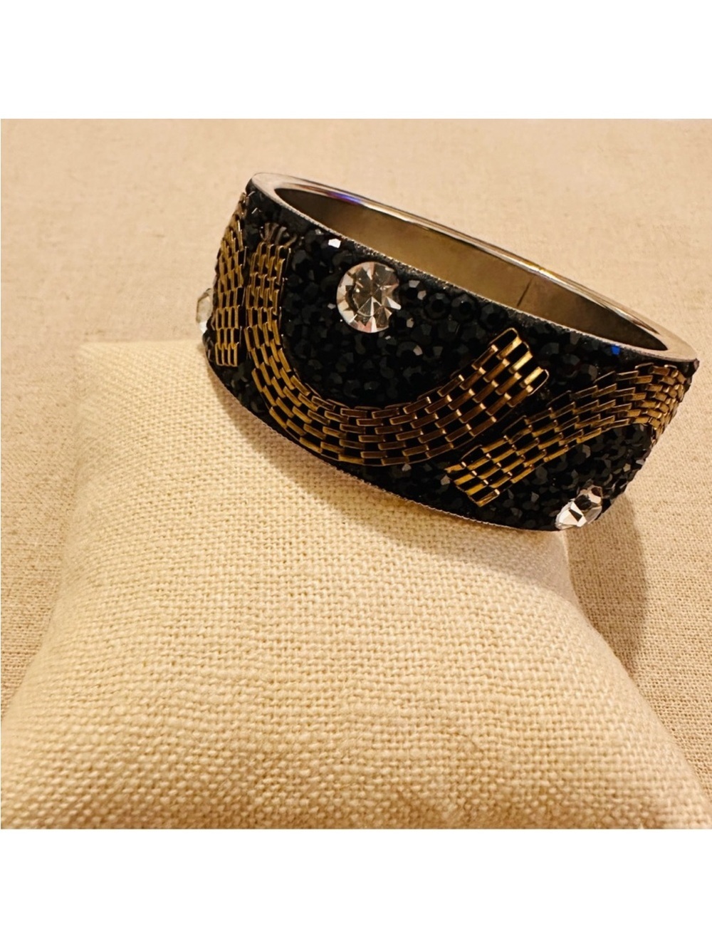 Chamak By Priya | Bracelet | Wide Crystal Bracelet in Gold & Black